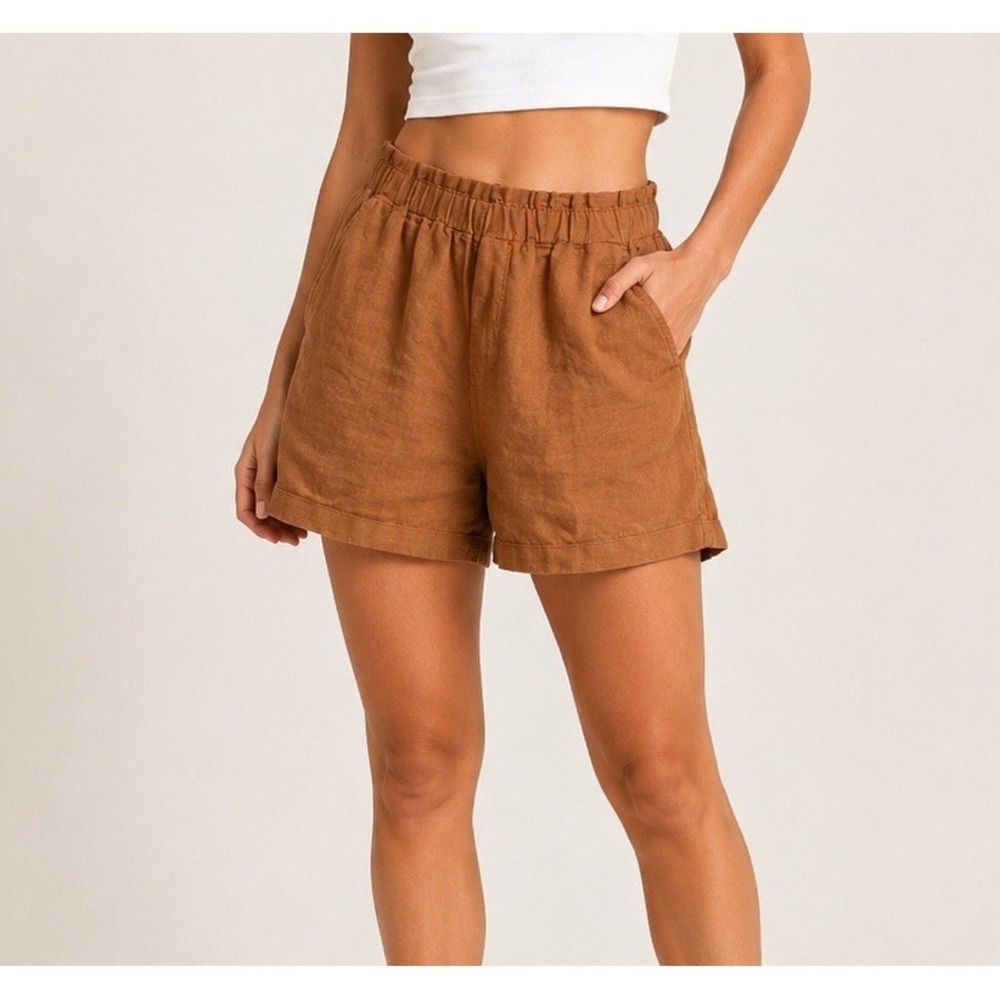 Oraije Paris 100% Linen Shorts M/L Caramel Brown Made in Italy